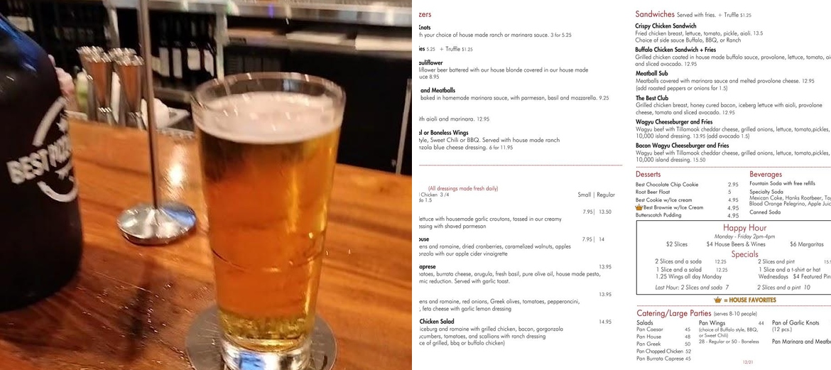 Best Pizza & Brew Clairemont Menu